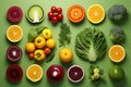 Colorful Assortment of Fresh Fruits and Vegetables on Bright Background Conveying Dietary Diversity