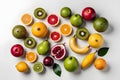 A colorful assortment of fruits and vegetables, including bananas, apples