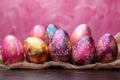 Colorful assortment Group of Easter eggs in vibrant hues