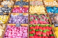 Colorful assortment of homemade candies with fruit flavors. Royalty Free Stock Photo