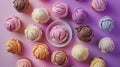 Colorful assortment of ice creams in cones on a purple background Royalty Free Stock Photo