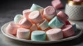 Colorful Marshmallows on a White Plate, Sweet Treat in Pastel Shades, Ready to Eat Royalty Free Stock Photo