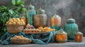 Colorful assortment of traditional sweets displayed in decorative containers Royalty Free Stock Photo