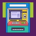 Colorful ATM Machine Illustration with Screen and Keypad Royalty Free Stock Photo