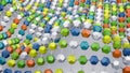 Colorful atom grid structure 3D render