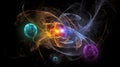 A colorful atomic image with colorful molecules and swirling liquid, in the style of ethereal atmosphere. Generative AI
