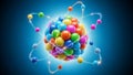 Colorful atomic structure model on blue background Royalty Free Stock Photo