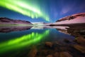 colorful aurora reflected in tranquil waters of an arctic lake