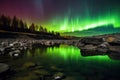 colorful auroras reflected in the smooth surface of a river