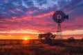 Colorful Australian outback sunset with a windmill.