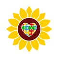 Colorful Autism Heart Jigsaw puzzle in Sunflower on the white background. Isolated illustration