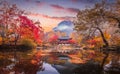 Colorful autumn with beautiful maple leaf at Baekyangsa temple in Naejangsan national park, South Korea Royalty Free Stock Photo