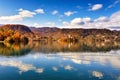 Colorful autumn on Bled lake, Slovenia Royalty Free Stock Photo