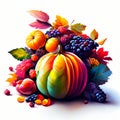 Colorful autumn composition with pumpkins, berries and leaves on white background generative AI Royalty Free Stock Photo