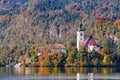 Colorful autumn day on Bled lake, Slovenia Royalty Free Stock Photo