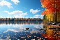 Colorful autumn foliage reflected in the. Generative ai Royalty Free Stock Photo