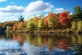 Colorful autumn foliage reflected in the. Generative ai Royalty Free Stock Photo