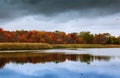 colorful autumn forest lake river sky clouds Cirrus