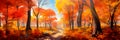 colorful autumn forest with picturesque yellow, red and orange leaves. Generative AI