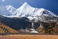 Colorful in autumn forest and snow mountain at Yading nature reserve