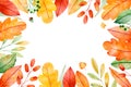 Colorful autumn frame with bright fall leaves.