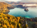 Colorful autumn at lake Bled in Slovenia at sunrise Royalty Free Stock Photo