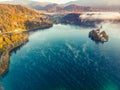 Colorful autumn at lake Bled in Slovenia at sunrise Royalty Free Stock Photo