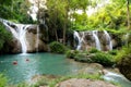 Colorful autumn landscape Beautiful waterfall amidst the rich and beautiful rainforest in Thailand, Lampang nature