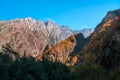 Colorful autumn landscape in the Caucasus mountains, colorful forest in Kazbegi, Georgia Royalty Free Stock Photo