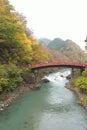 Autumn landscape of Historic Shinkyo bridge in Nikko, Japan