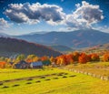 Colorful autumn landscape in the mountain village Royalty Free Stock Photo