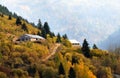 Colorful autumn landscape in the mountain village Royalty Free Stock Photo