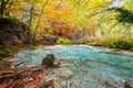 Colorful autumn landscape at urederra source, Spain