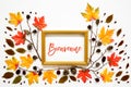 Colorful Autumn Leaf Decoration, Golden Frame, Text Bienvenue Means Welcome