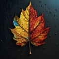 Colorful Autumn Leaf With Rain Drops On Black Background Royalty Free Stock Photo