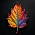 Colorful Autumn Leaf: Realistic Anamorphic Art On Black Background