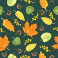 Colorful autumn leafs pattern in warm colors, seamless. Falls leaves background repeat.