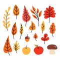 Colorful autumn leaves. Autumnal yellow leaf, forest nature orange leafage and september red leaves