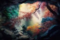 Colorful autumn leaves in a cave. Autumn forest