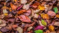 Colorful Autumn Leaves Lying On The Ground, Seasonal October Background - Generative AI