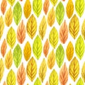 Colorful autumn leaves seamless pattern. Watercolor painting texture. Vector illustration Royalty Free Stock Photo