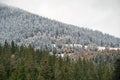 Colorful autumn in the mountains. First snow in october