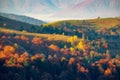 Colorful autumn scenery in the Carpathian mountains at sunrise, Ukraine