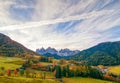 Colorful autumn scenery in Santa Maddalena village at sunny day. Dolomite Alps, South Tyrol, Italy Royalty Free Stock Photo