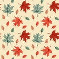 Colorful autumn seamless pattern with maple leaves. Hand drawn vector illustration Royalty Free Stock Photo