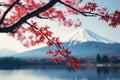 Colorful autumn season and Mountain Fuji with red maple leaves at lake Kawaguchiko in Japan Royalty Free Stock Photo