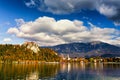 Colorful autumn sunny day on Bled lake, Slovenia Royalty Free Stock Photo