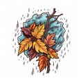 Colorful autumn trees. Cartoon yellow orange fall tree and autumnal garden bush icon with fall season gold leaves for