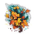 Colorful autumn trees. Cartoon yellow orange fall tree and autumnal garden bush icon with fall season gold leaves for