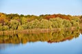 Colorful autumn trees reflecting in calm water surface Royalty Free Stock Photo